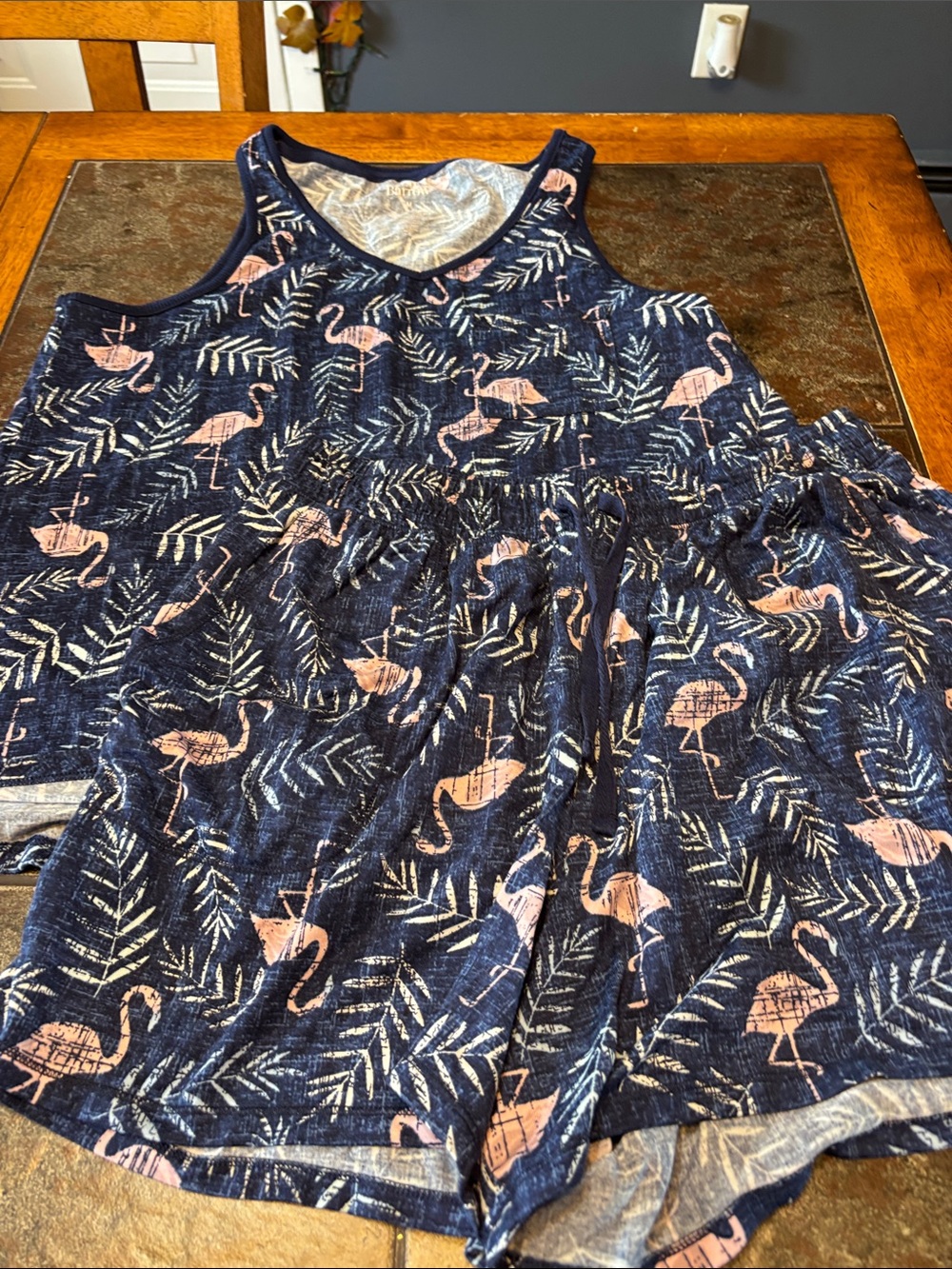 croft & barrow Navy Tank and Shorts Set with Pink Flamingo Print